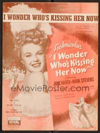 3b706 I WONDER WHO'S KISSING HER NOW sheet music '47 close-up of sexiest June Haver!
