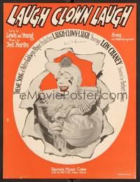 3b719 LAUGH CLOWN LAUGH sheet music '28 great image of Lon Chaney in full clown make up!