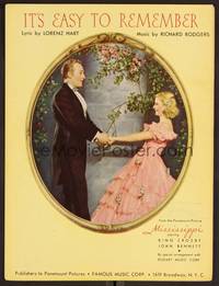 3b735 MISSISSIPPI sheet music '35 art of Bing Crosby, Joan Bennett, It's Easy to Remember!