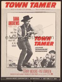 3b847 TOWN TAMER sheet music '65 cool image of cowboy Dana Andrews firing pistol!