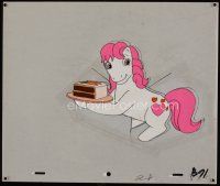 3b039 MY LITTLE PONY animation cel '86 cartoon, artwork of pony with cake!