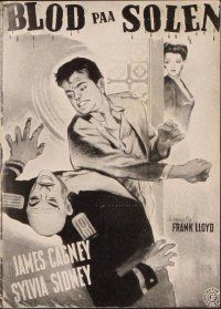 3b069 BLOOD ON THE SUN Danish program '45 great artwork of James Cagney punching, Sylvia Sidney!