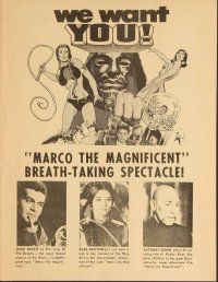 3b522 MARCO THE MAGNIFICENT herald '66 Orson Welles, Anthony Quinn, star-studded adventure!