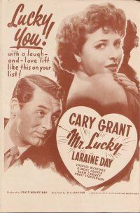 3b527 MR. LUCKY herald '43 Cary Grant w/pretty Laraine Day, he's got that look in his eye!