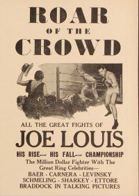 3b546 ROAR OF THE CROWD herald '30s documentary of slugger Joe Louis, boxing !