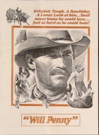 3b587 WILL PENNY herald '68 close up of cowboy Charlton Heston, Joan Hackett, Donald Pleasance!