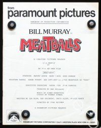 3b386 MEATBALLS production handbook '79 directed by Ivan Reitman, Bill Murray, Chris Makepeace!
