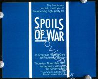 3b418 SPOILS OF WAR party invitation '94 Kate Nelligan, John Heard, Tobey Maguire