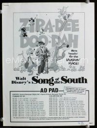 3b309 SONG OF THE SOUTH ad mat R80 Walt Disney, Uncle Remus, Br'er Rabbit & Br'er Bear!