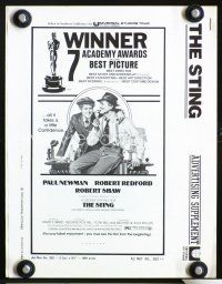 3b312 STING pressbook '74 Paul Newman, Robert Redford, Richard Amsel art!