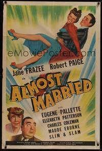 3c032 ALMOST MARRIED 1sh '42 romantic art of Jane Frazee & Robert Paige, Eugene Pallette!