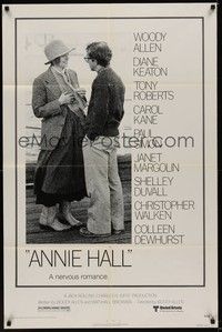 3c045 ANNIE HALL 1sh '77 full-length Woody Allen & Diane Keaton, a nervous romance!