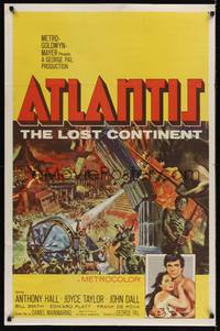 3c060 ATLANTIS THE LOST CONTINENT 1sh '61 George Pal underwater sci-fi, cool fantasy art by Smith!