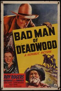 3c070 BAD MAN OF DEADWOOD 1sh '41 artwork of Roy Rogers, Gabby Hayes, Carol Adams!