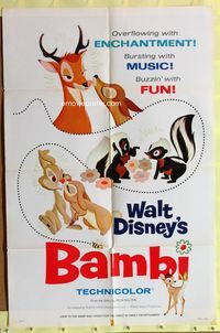 3c074 BAMBI style A 1sh R66 Walt Disney cartoon classic, great art with Thumper & Flower!