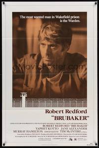 3c134 BRUBAKER 1sh '80 warden Robert Redford is the most wanted man in Wakefield prison!