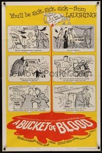 3c137 BUCKET OF BLOOD 1sh '59 Roger Corman, AIP, great comic cartoon monster art!
