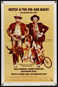 3c149 BUTCH CASSIDY & THE SUNDANCE KID 1sh R73 Paul Newman, Robert Redford, back for the fun of it