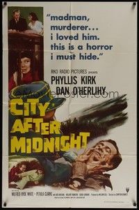 3c178 CITY AFTER MIDNIGHT 1sh '59 Phyllis Kirk has to hide that she loved a madman murderer!