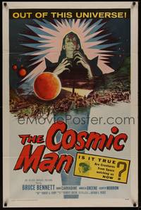 3c195 COSMIC MAN 1sh '59 artwork of soldiers & tanks attacking wacky creature from space!