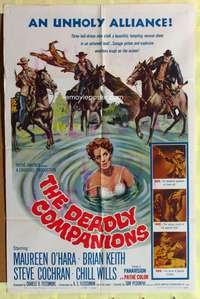 3c219 DEADLY COMPANIONS style B 1sh '61 first Sam Peckinpah, sexy Maureen O'Hara caught swimming!