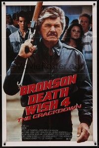 3c226 DEATH WISH 4 1sh '87 great close up image of tough Charles Bronson with assault rifle!
