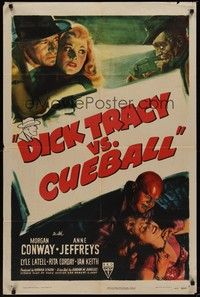 3c235 DICK TRACY VS CUEBALL style A 1sh '46 Morgan Conway vs crazed Dick Wessel!