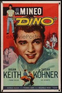 3c238 DINO 1sh '57 huge super close up of troubled teen Sal Mineo, plus full-length image too!