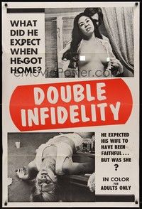 3c249 DOUBLE INFIDELITY 1sh '69 wild images of topless woman & bloody girl!