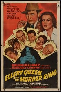 3c262 ELLERY QUEEN & THE MURDER RING 1sh '41 star portraits on ace of spades playing cards!