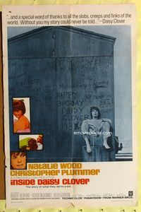 3c384 INSIDE DAISY CLOVER 1sh '66 great image of bad girl Natalie Wood, Christopher Plummer!