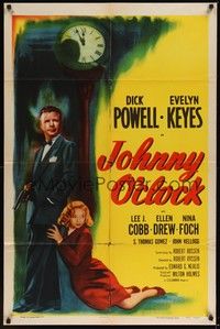 3c396 JOHNNY O'CLOCK 1sh R56 Dick Powell was too smart to tangle with sexy Evelyn Keyes!