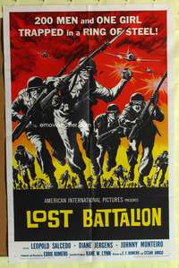 3c449 LOST BATTALION 1sh '61 AIP, 200 men and one girl trapped in a ring of steel, cool art!