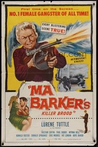 3c455 MA BARKER'S KILLER BROOD 1sh '59 great artwork of the no. 1 female gangster of all time!