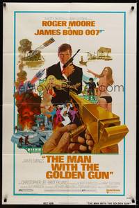 3c483 MAN WITH THE GOLDEN GUN 1sh '74 art of Roger Moore as James Bond by Robert McGinnis!