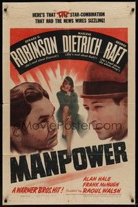 3c485 MANPOWER 1sh '41 George Raft, Edward G. Robinson, Marlene Dietrich!