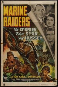3c488 MARINE RAIDERS styleA signed 1sh '44 by Russell Wade,art of O'Brien & Ryan w/ rifles/bayonets!
