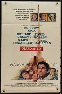 3c495 MAROONED style C 1sh '69 Gregory Peck & Gene Hackman, great Terpning cast & rocket art!