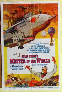 3c504 MASTER OF THE WORLD 1sh '61 Jules Verne, Vincent Price, cool art of enormous flying machine!