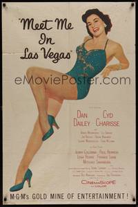 3c512 MEET ME IN LAS VEGAS 1sh '56 super sexy full-length showgirl Cyd Charisse in skimpy outfit!