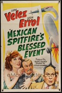 3c518 MEXICAN SPITFIRE'S BLESSED EVENT 1sh '43 great wacky artwork of Lupe Velez, Leon Errol!