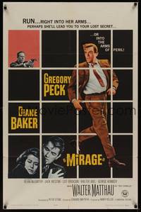 3c532 MIRAGE 1sh '65 is the key to Gregory Peck's secret in his mind, or in Diane Baker's arms?
