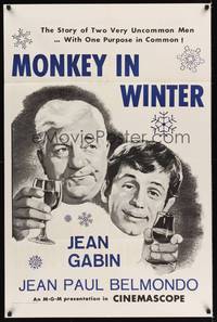3c546 MONKEY IN WINTER military 1sh '62 Jean Gabin & Jean-Paul Belmondo, Henri Verneuil!
