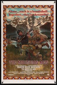 3c561 MOUNTAIN MEN 1sh '80 great Hopkins art of mountain men Charlton Heston & Brian Keith!