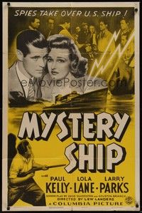 3c581 MYSTERY SHIP 1sh '41 great dramatic wartime art of Paul Kelly & Lola Lane!