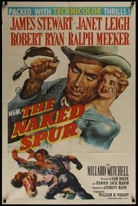 3c583 NAKED SPUR 1sh '53 art of strong man James Stewart & sexy bait Janet Leigh!