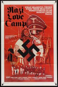 3c590 NAZI LOVE CAMP 1sh '77 classic bad taste image of tortured girls & swastika!