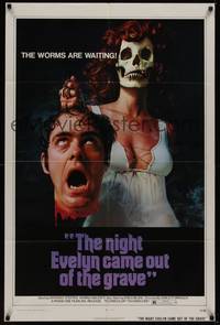 3c599 NIGHT EVELYN CAME OUT OF THE GRAVE 1sh '72 wild image of skeleton woman w/severed head!