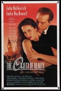 3c612 OBJECT OF BEAUTY 1sh '91 romantic close-up of John Malkovich & Andie MacDowell!