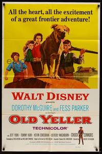 3c619 OLD YELLER 1sh R74 Dorothy McGuire, Fess Parker, art of Walt Disney's most classic canine!
